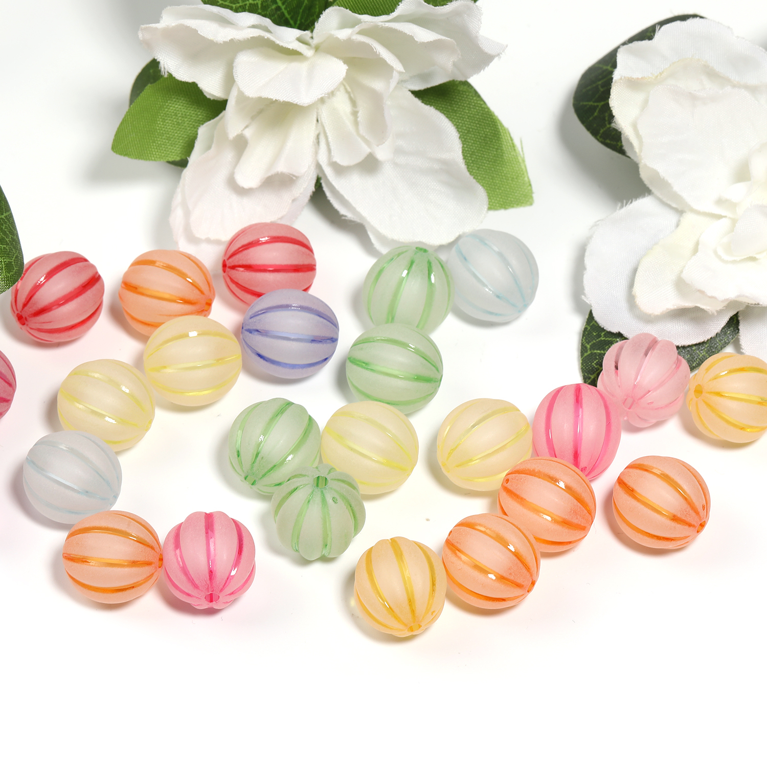 【B183】-Mixed Color Frosted Acrylic Beads Round Loose Watermelon-JPM