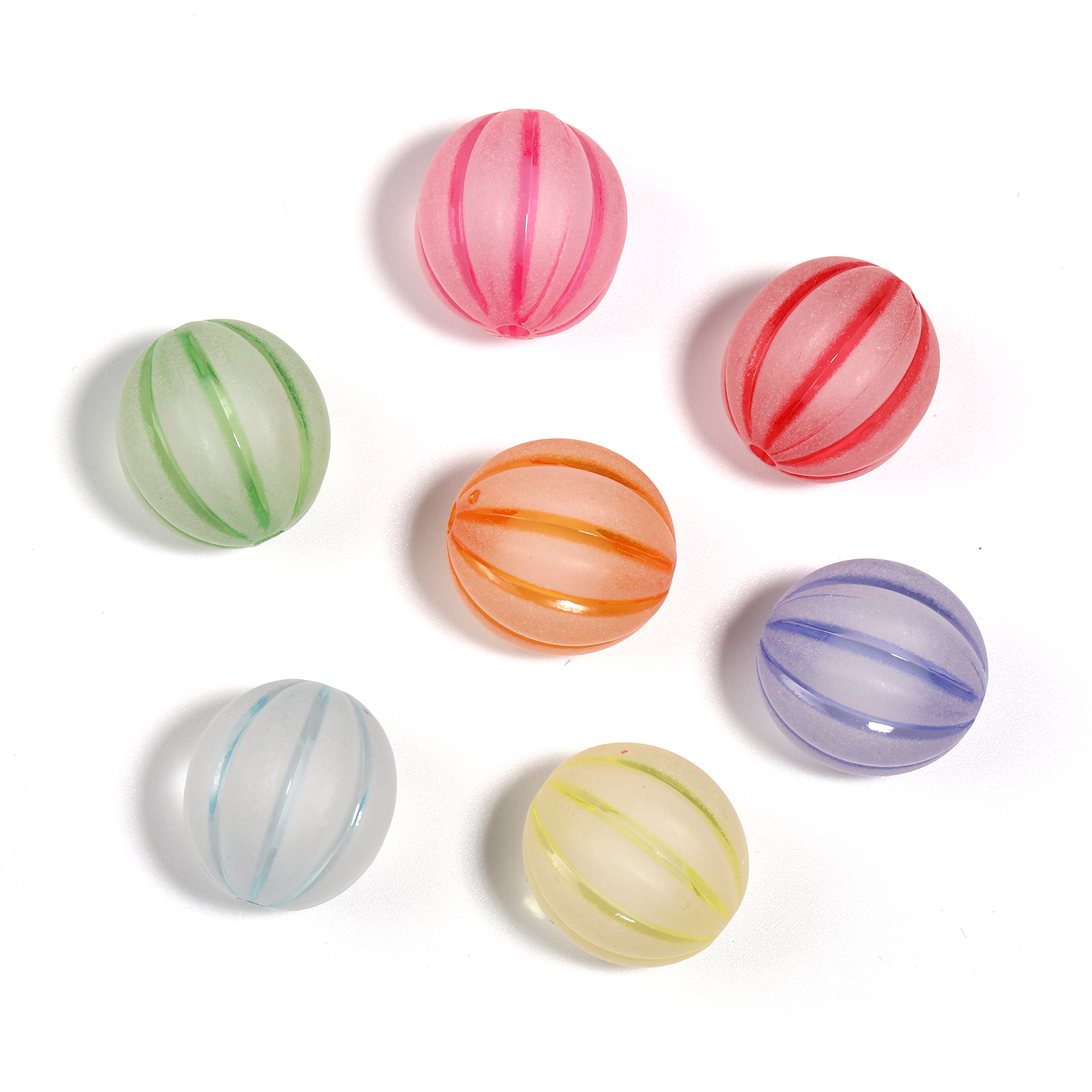 【B183】-Mixed Color Frosted Acrylic Beads Round Loose Watermelon-JPM
