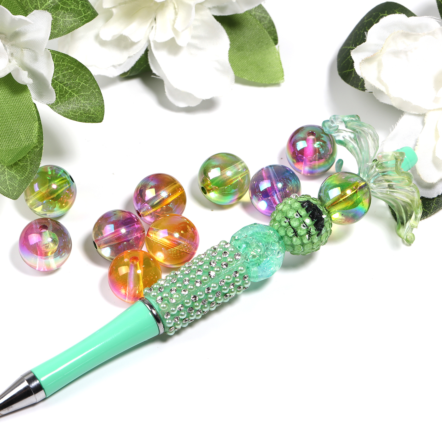 【B185】-Bubble Beads Acrylic Round Glass Beads-JPM
