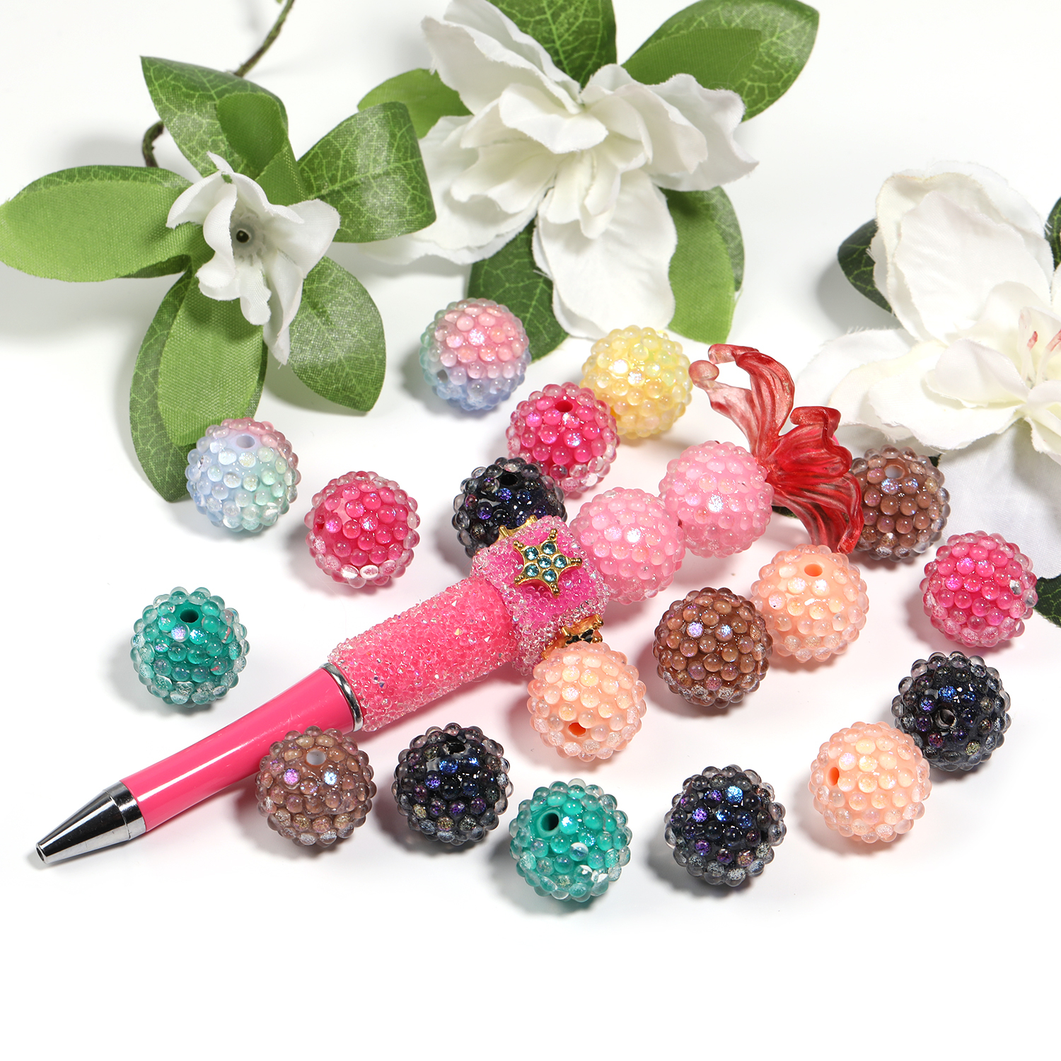 【B186】-20pcs Rhinestone Beads  Beaded Pens Beads Chunky Bubblegum-JPM