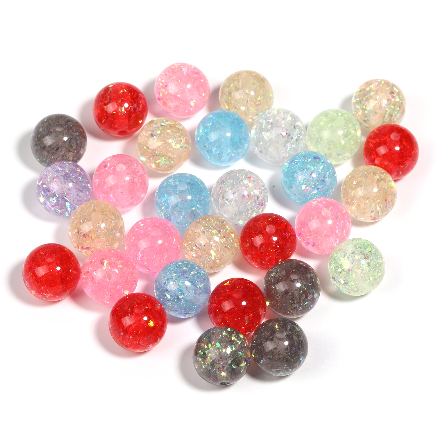 【B184】- 50pcs Transparent Crackle Acrylic Round Beads AB Color Bead -JPM