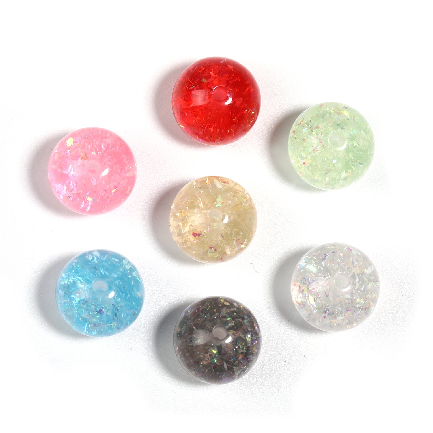 【B184】- 50pcs Transparent Crackle Acrylic Round Beads AB Color Bead -JPM