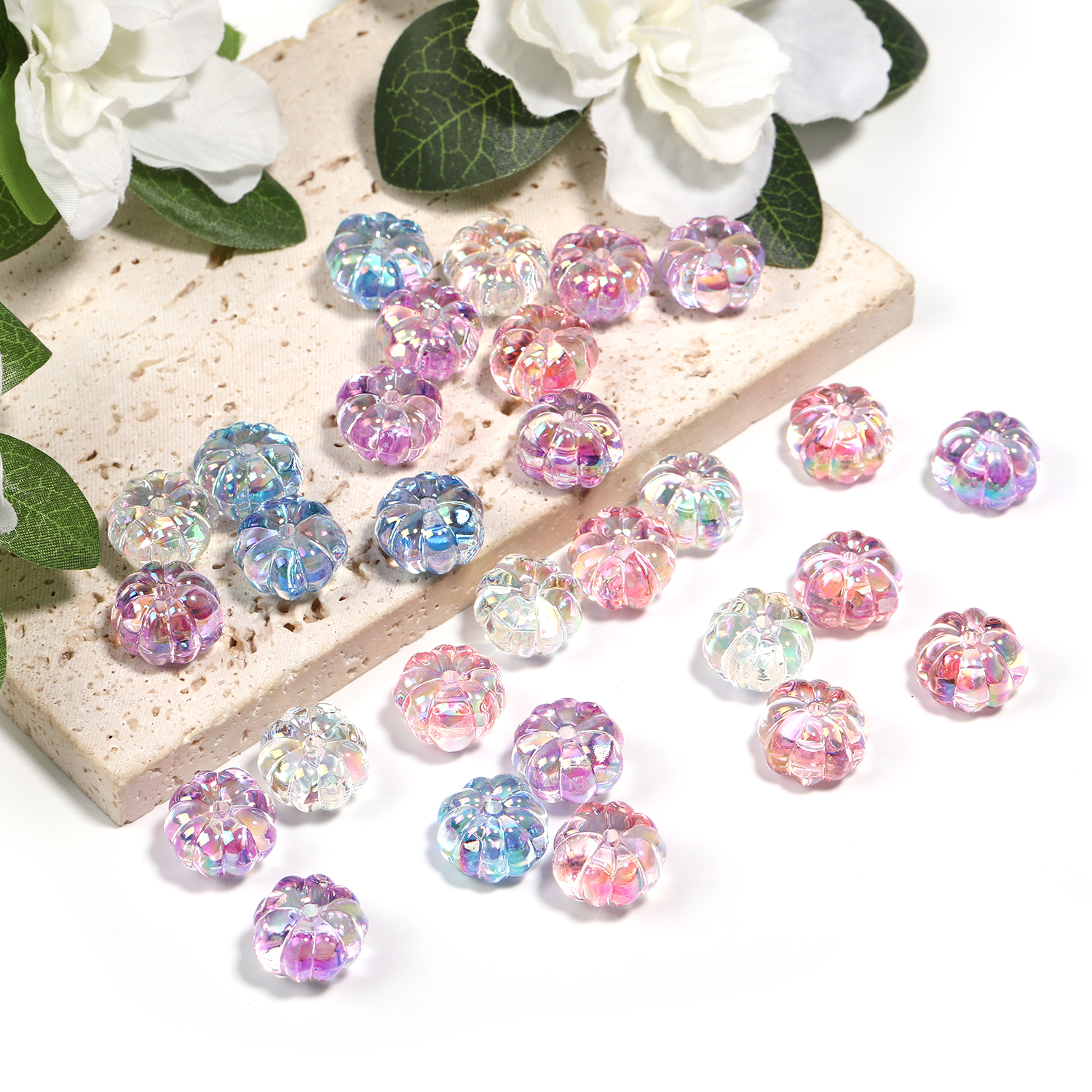 【B191】100pcs UV Plating Transparent Acrylic Pumpkin Shape Beads--JPM