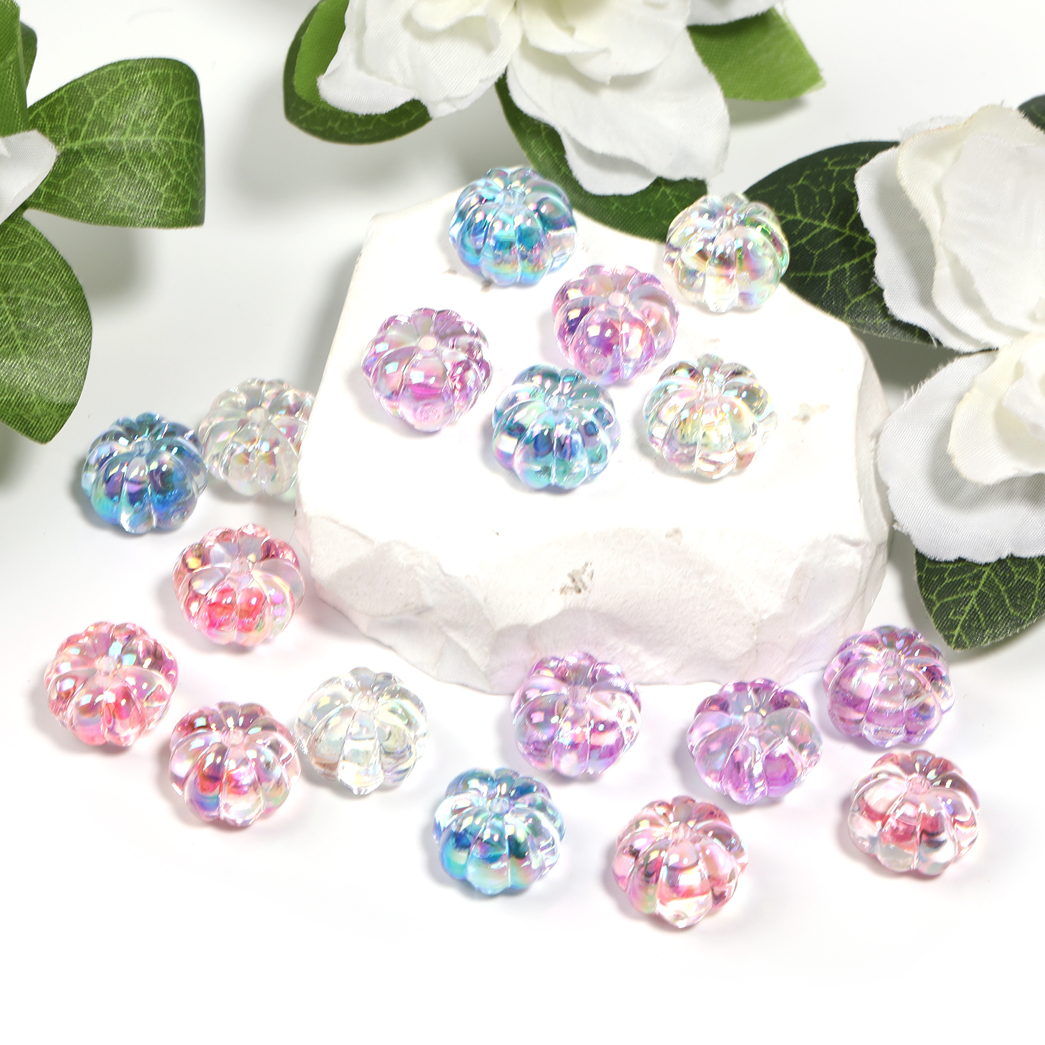 【B191】100pcs UV Plating Transparent Acrylic Pumpkin Shape Beads--JPM