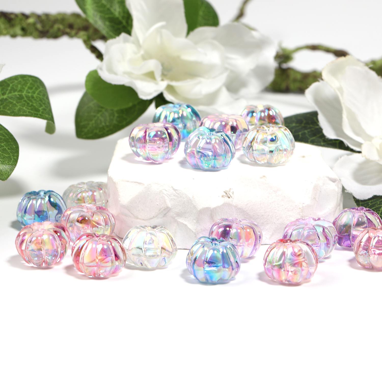 【B191】100pcs UV Plating Transparent Acrylic Pumpkin Shape Beads--JPM