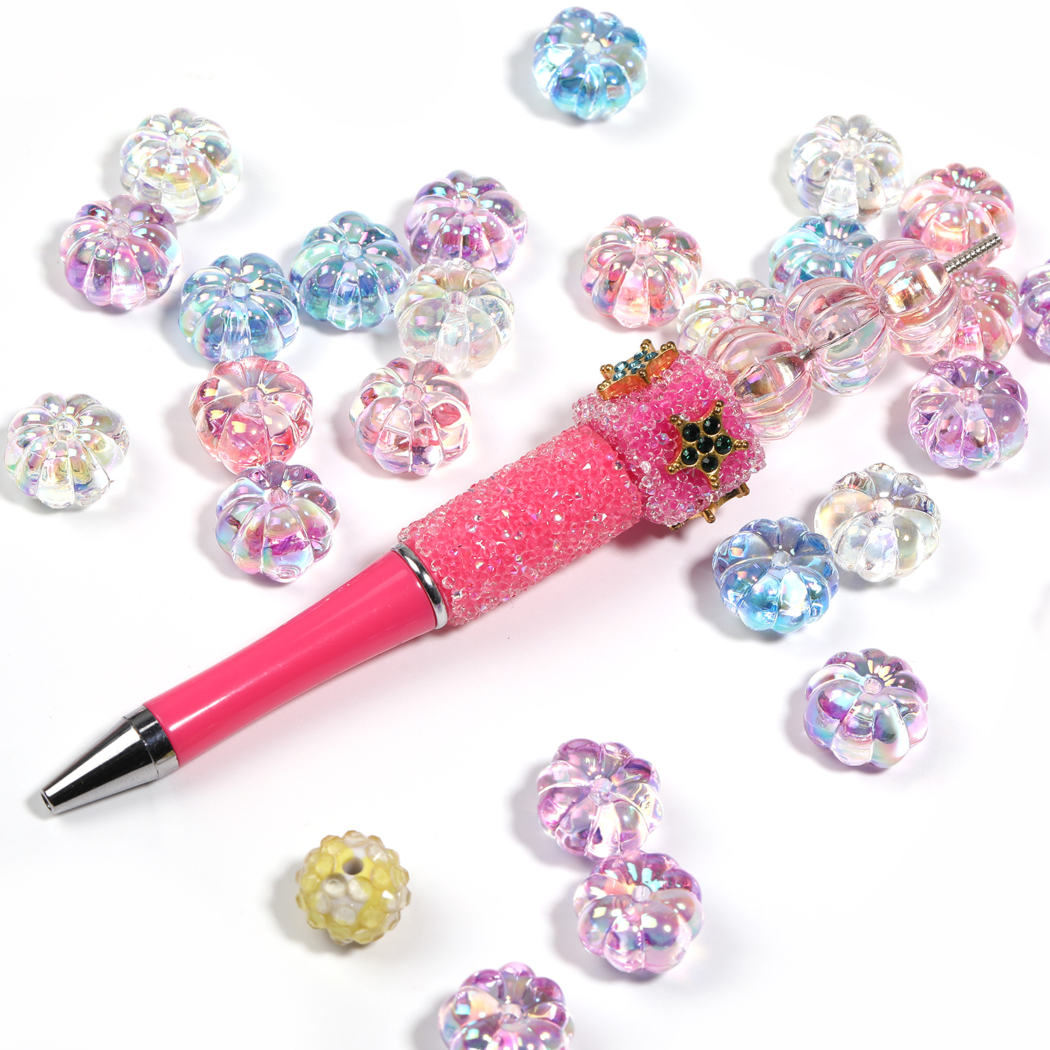 【B191】100pcs UV Plating Transparent Acrylic Pumpkin Shape Beads--JPM