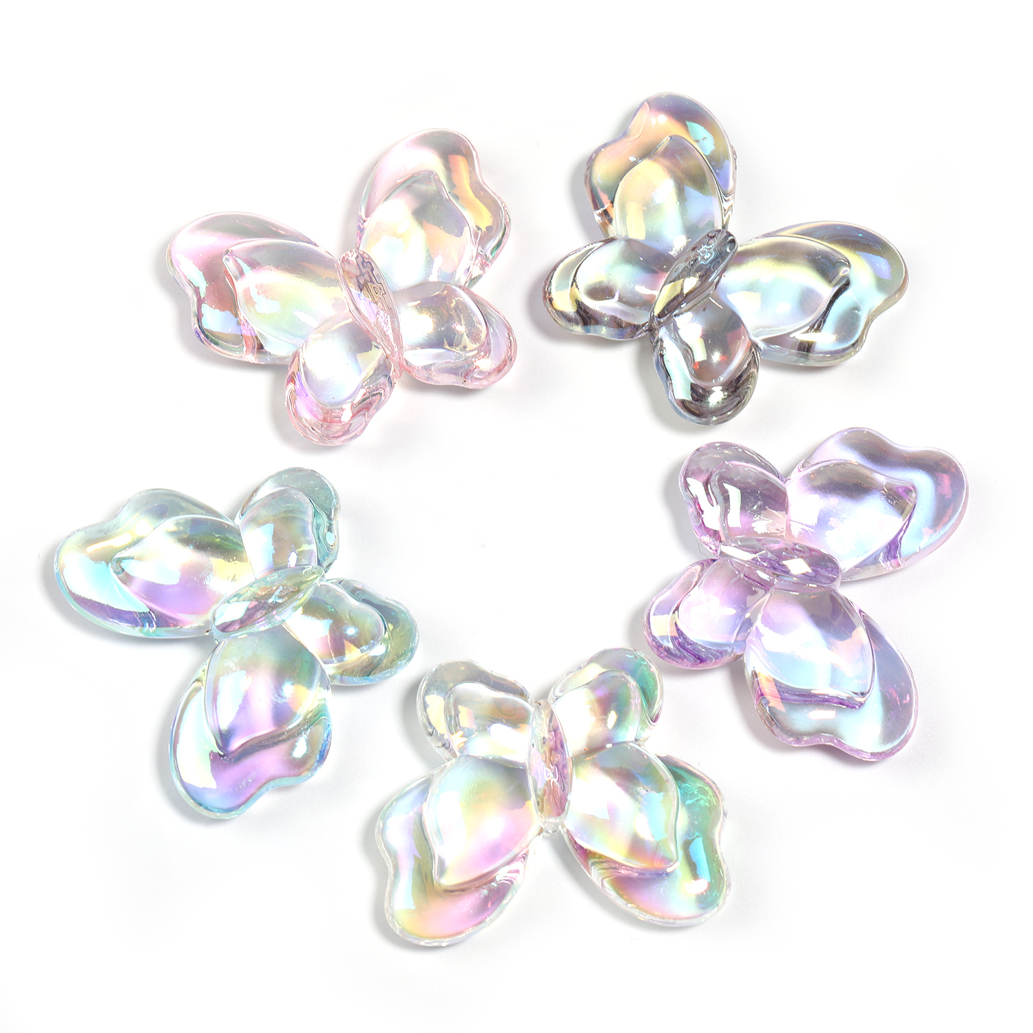 【B177】Opaque Acrylic Beads, with Glitter Powder, AB Color, Butterfly--JPM