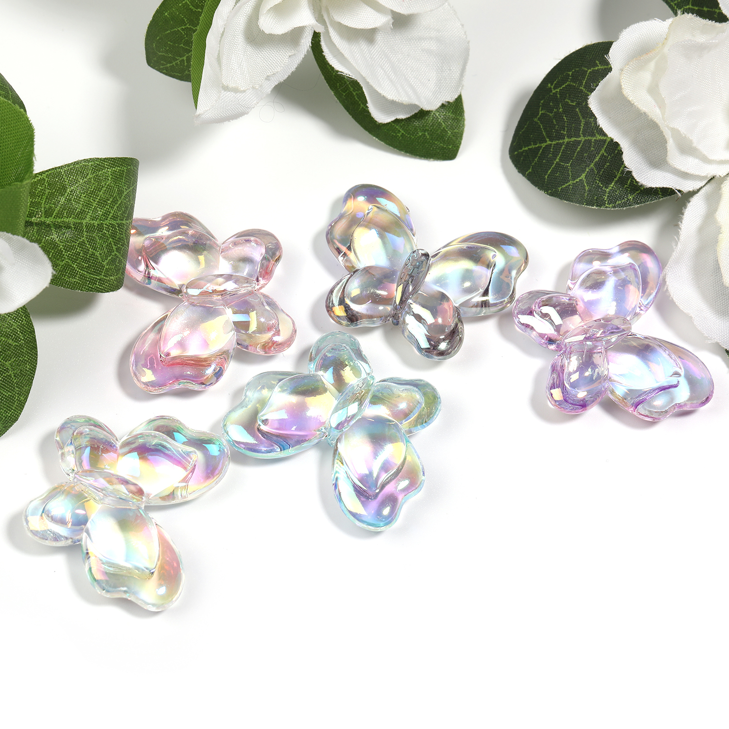 【B177】Opaque Acrylic Beads, with Glitter Powder, AB Color, Butterfly--JPM