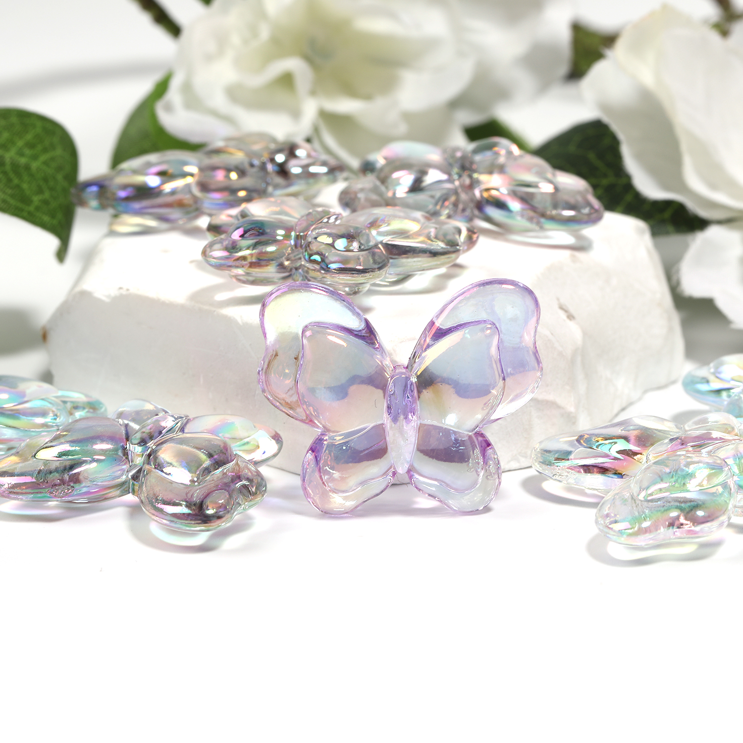 【B177】Opaque Acrylic Beads, with Glitter Powder, AB Color, Butterfly--JPM
