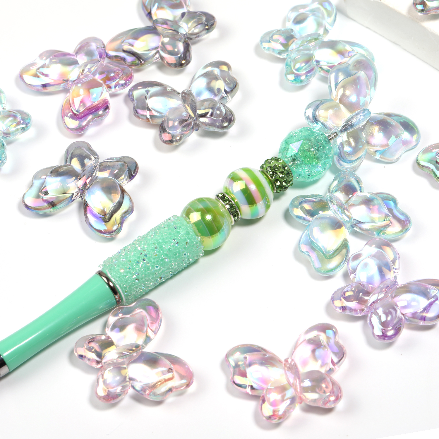 【B177】Opaque Acrylic Beads, with Glitter Powder, AB Color, Butterfly--JPM