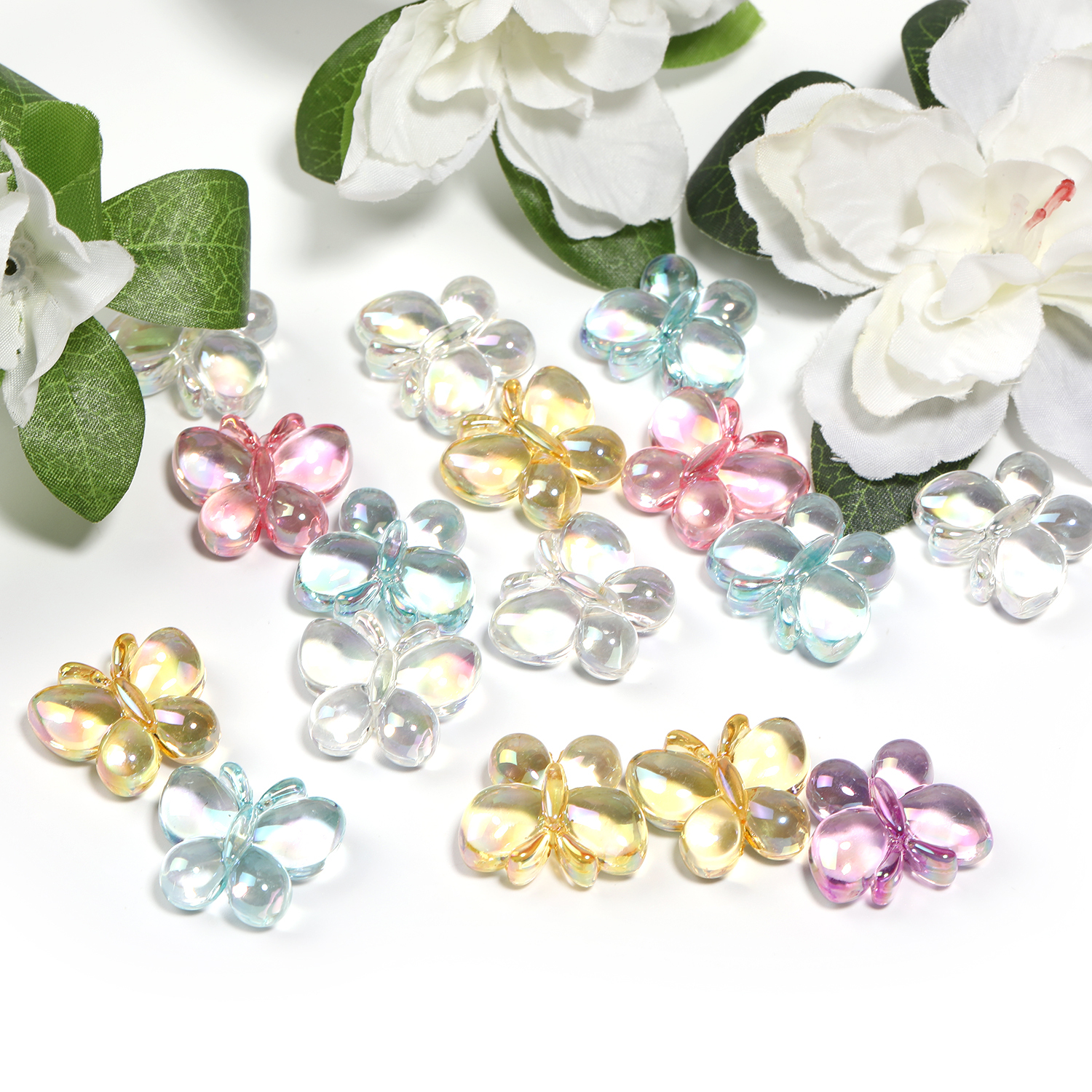 【B177】Opaque Acrylic Beads, with Glitter Powder, AB Color, Butterfly--JPM