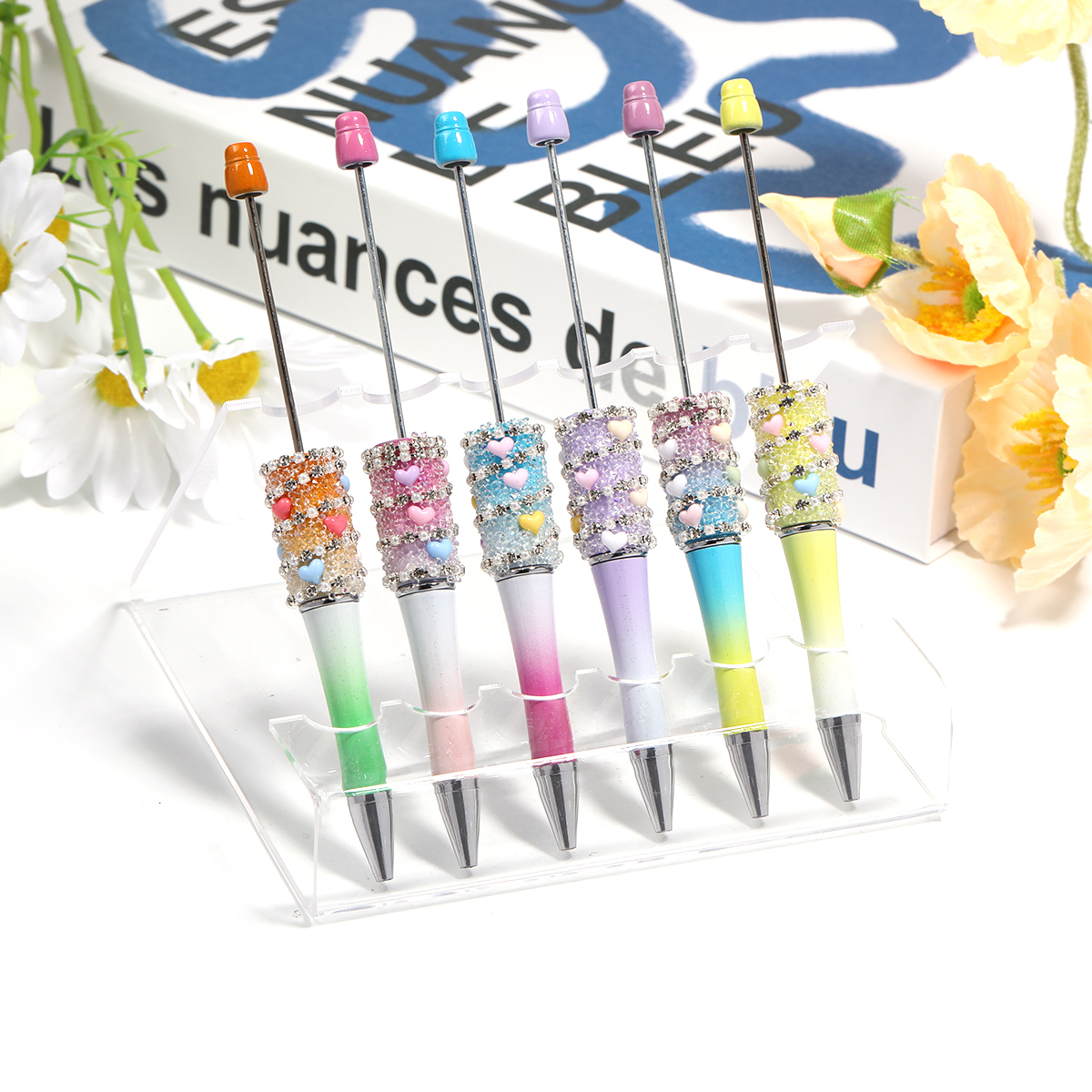 【P208】5pcs Beadable Pens Heart diamond shape-JPM
