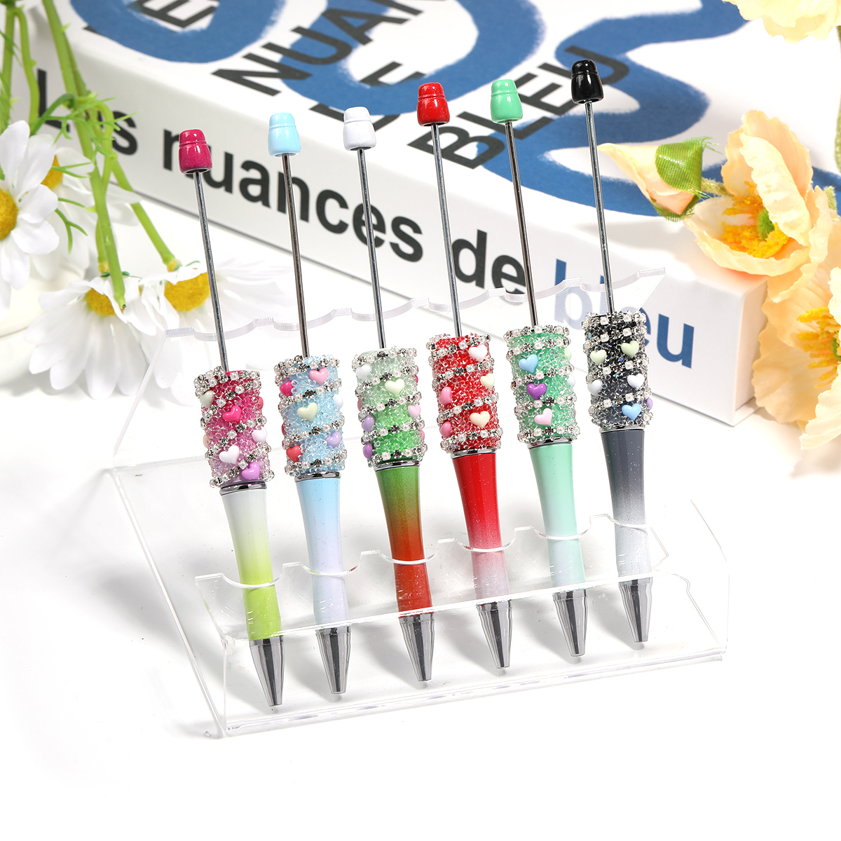 【P208】5pcs Beadable Pens Heart diamond shape-JPM