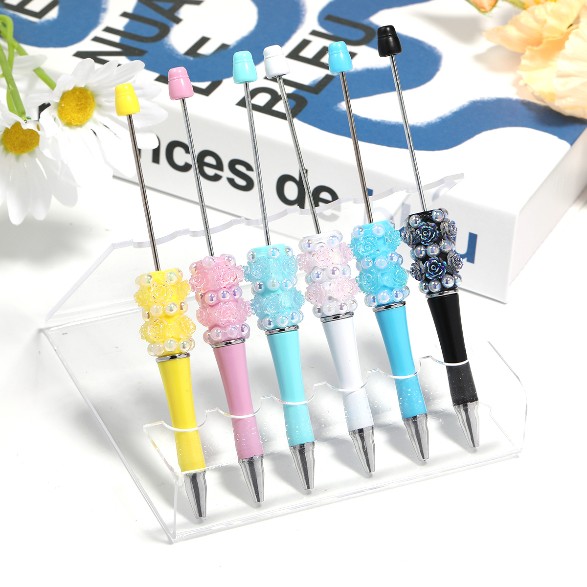 【P206】5pcs Beadable Pens pearl flower shape-JPM