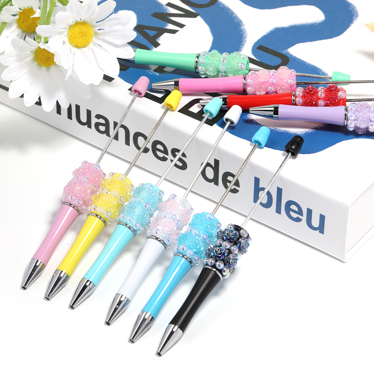 【P206】5pcs Beadable Pens pearl flower shape-JPM