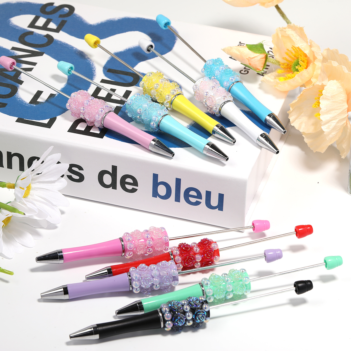 【P206】5pcs Beadable Pens pearl flower shape-JPM