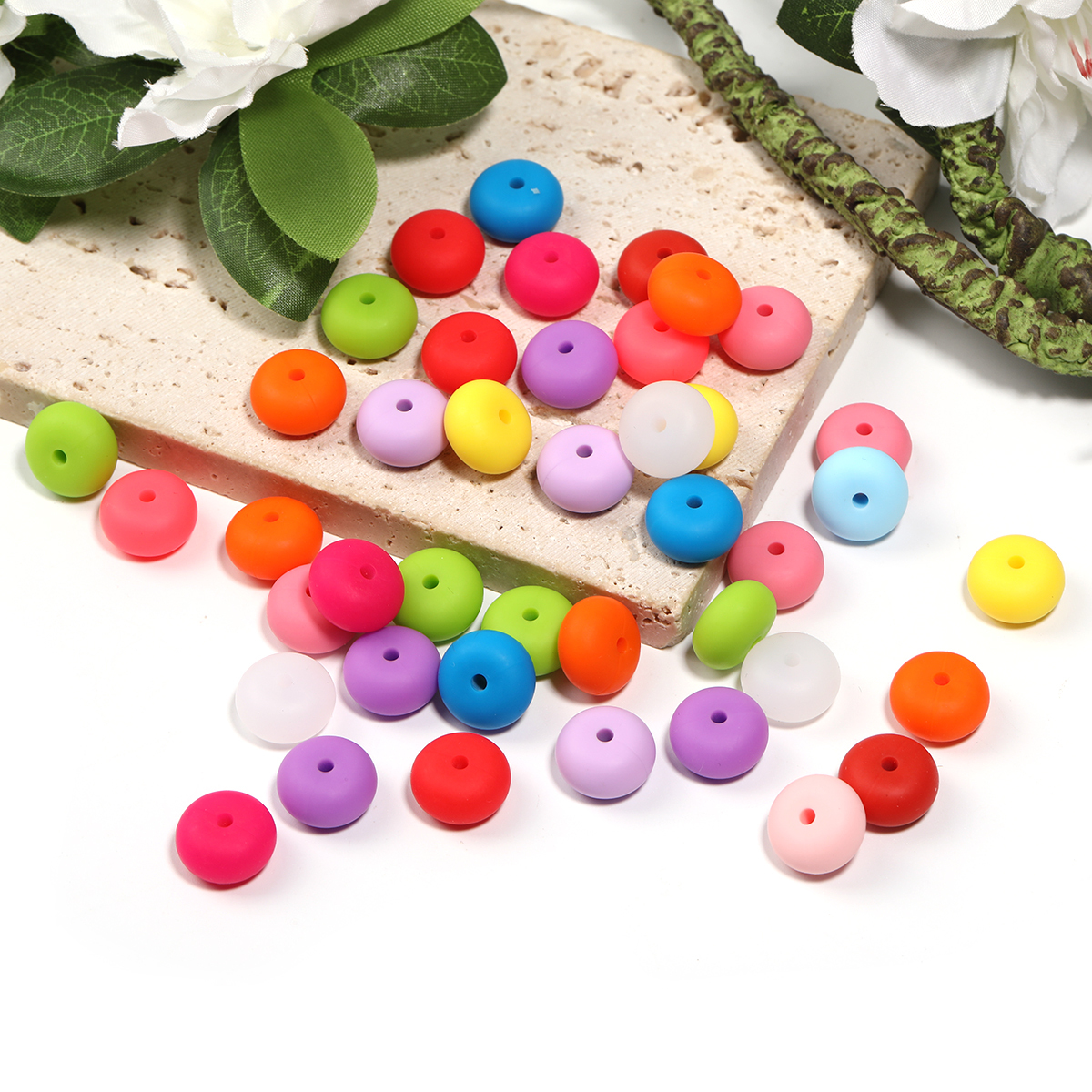 200pcs 【B212】Beads, Silicone Abacus Beads Bulk Multicolor Rubber Beads-JPM