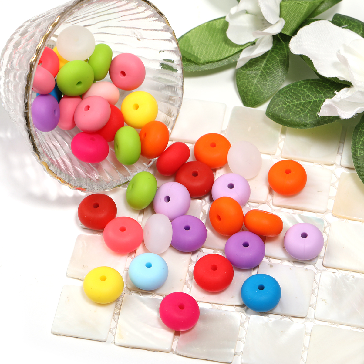 200pcs 【B212】Beads, Silicone Abacus Beads Bulk Multicolor Rubber Beads-JPM
