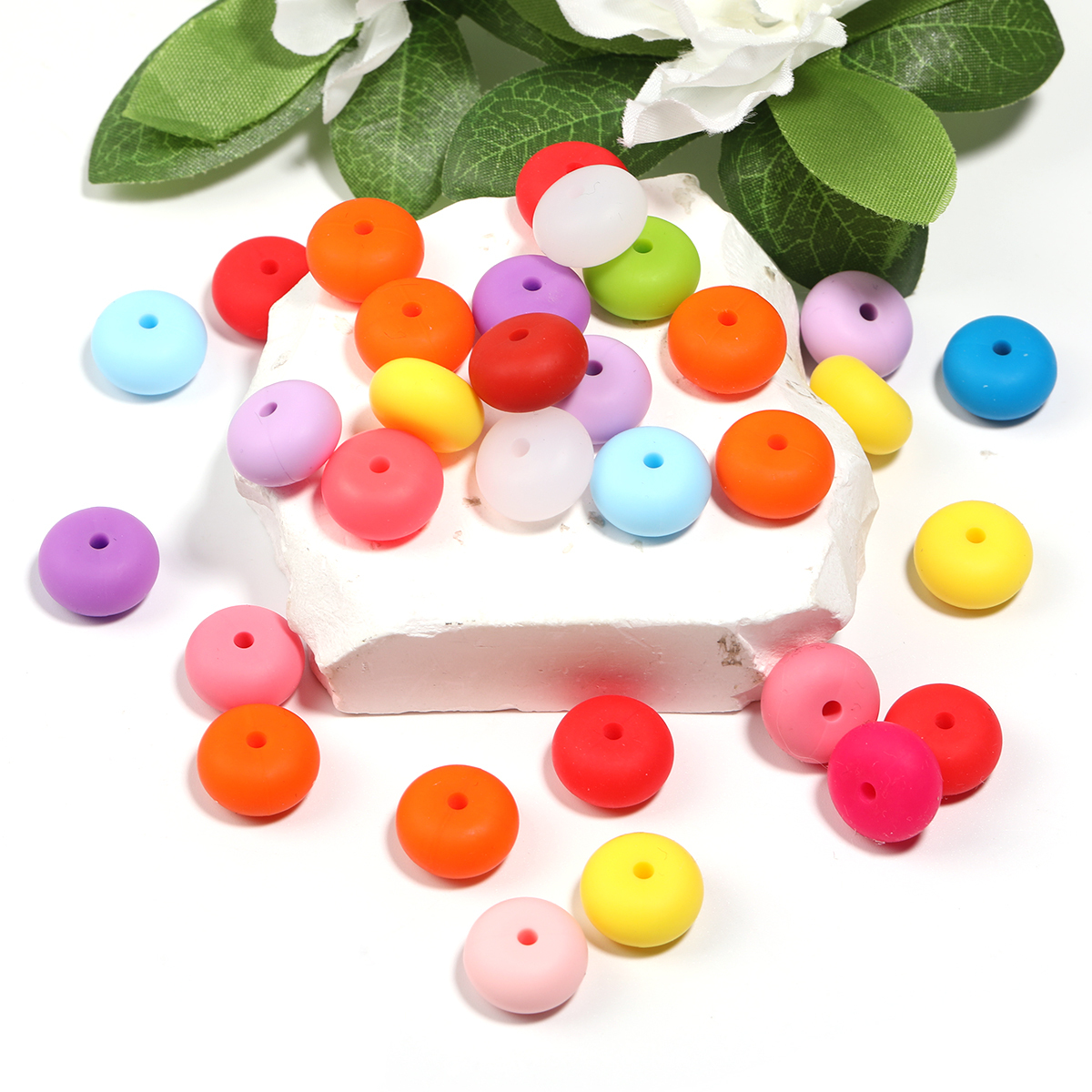 200pcs 【B212】Beads, Silicone Abacus Beads Bulk Multicolor Rubber Beads-JPM