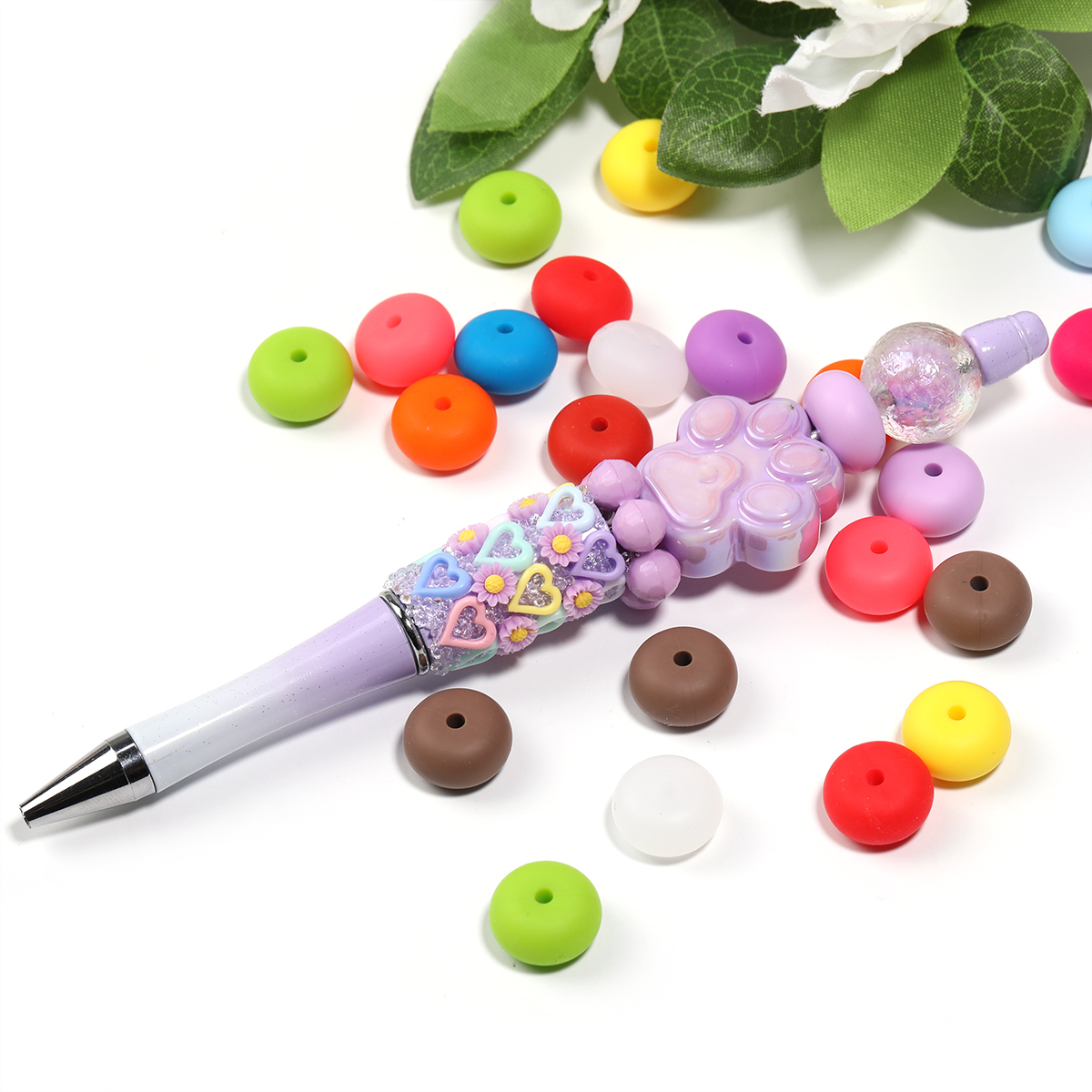 200pcs 【B212】Beads, Silicone Abacus Beads Bulk Multicolor Rubber Beads-JPM