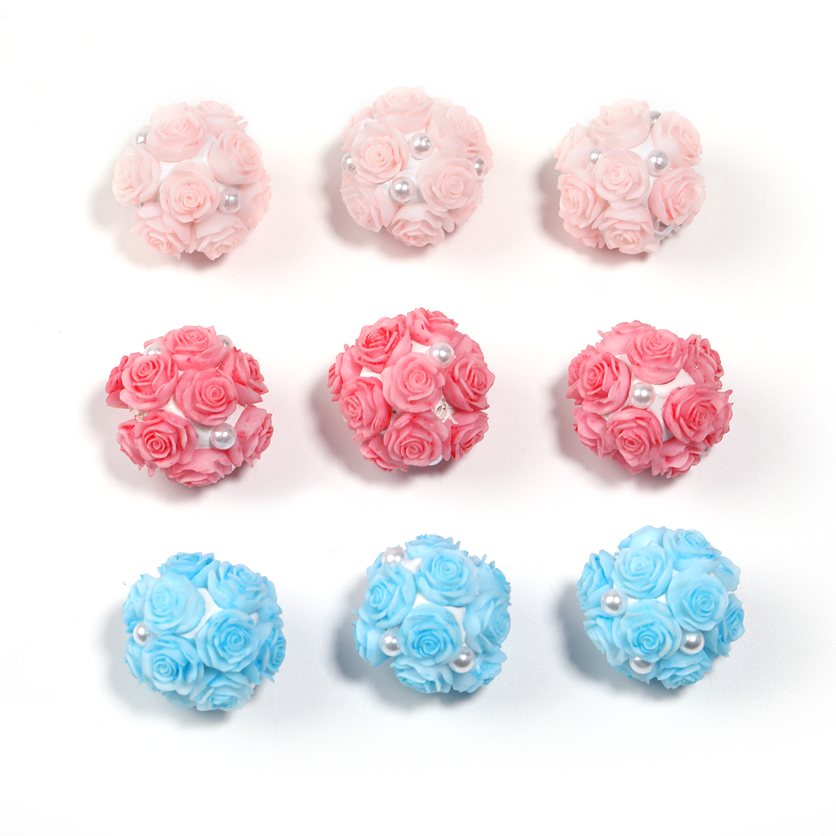 【B215】10pcs Round Clay Beads with Small Flowers in Solid Colors,-JPM