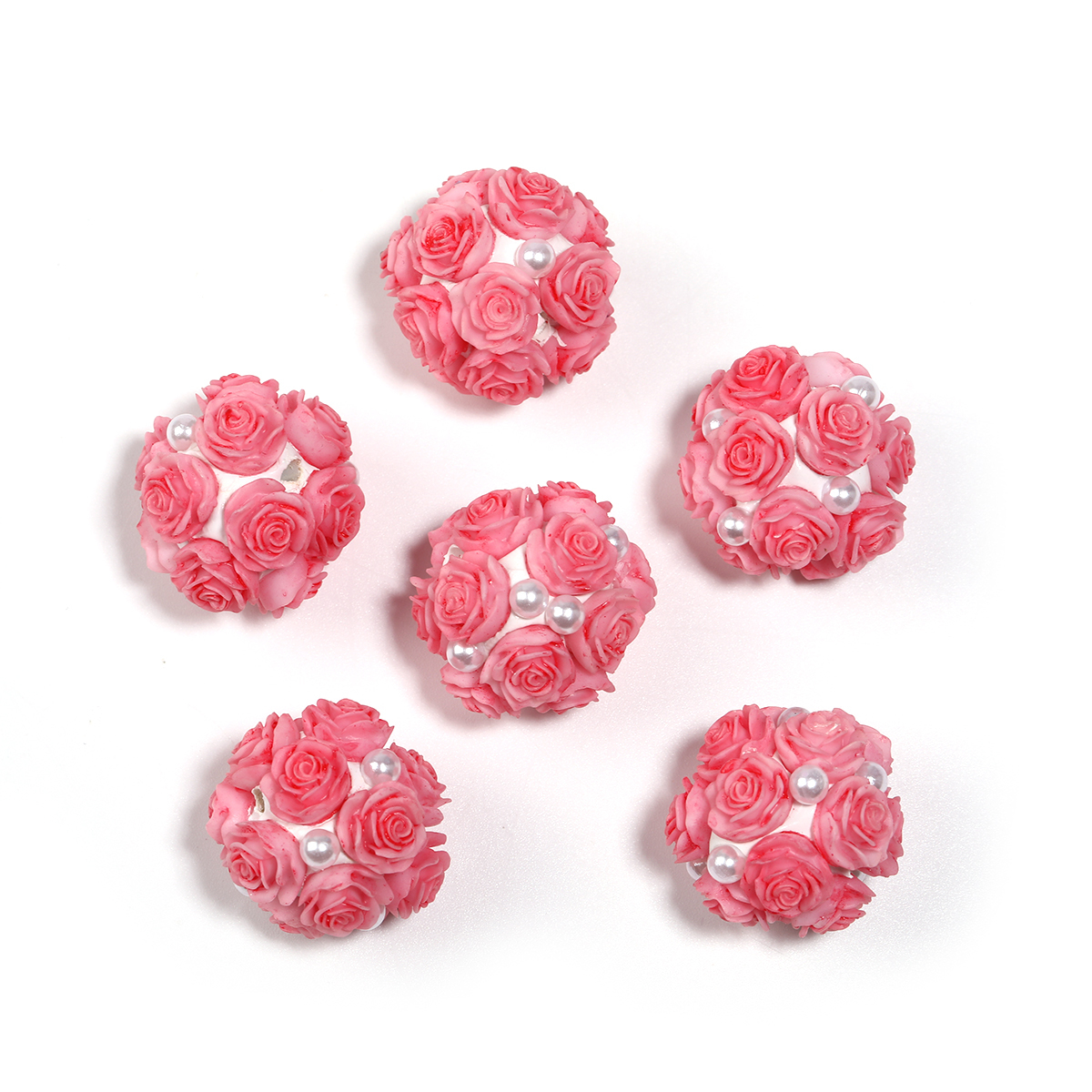 【B215】10pcs Round Clay Beads with Small Flowers in Solid Colors,-JPM