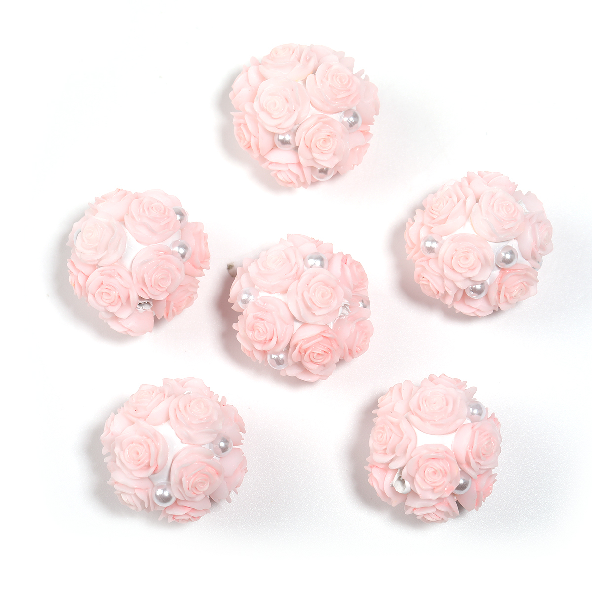 【B215】10pcs Round Clay Beads with Small Flowers in Solid Colors,-JPM