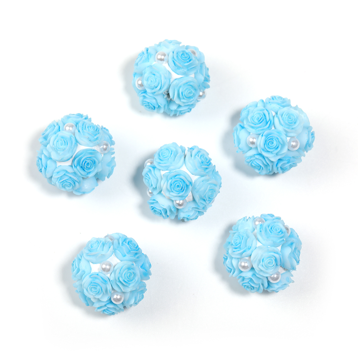 【B215】10pcs Round Clay Beads with Small Flowers in Solid Colors,-JPM