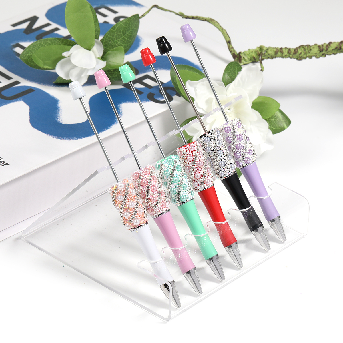 【P207】5pcs pearl claw chain beadable pen -JPM