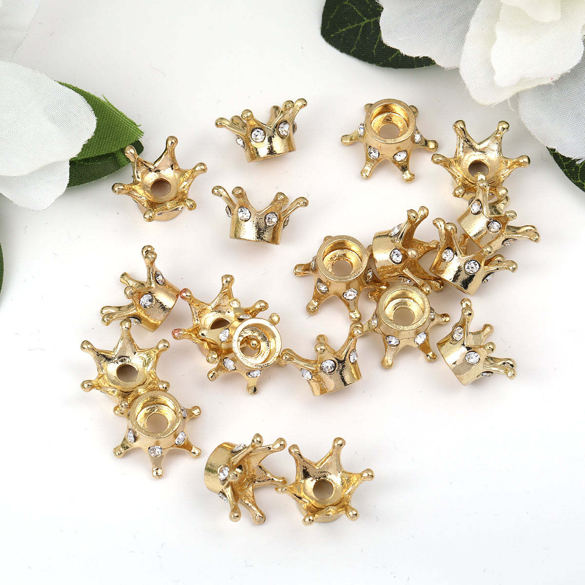 【C20】Crown Charm Spacer Beads Zircon Rhinestone Beads for DIY Bracelet pen Jewelry Making-JPM