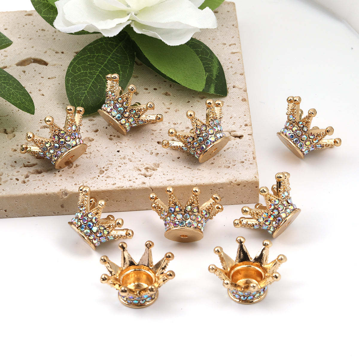 【C20】Crown Charm Spacer Beads Zircon Rhinestone Beads for DIY Bracelet pen Jewelry Making-JPM