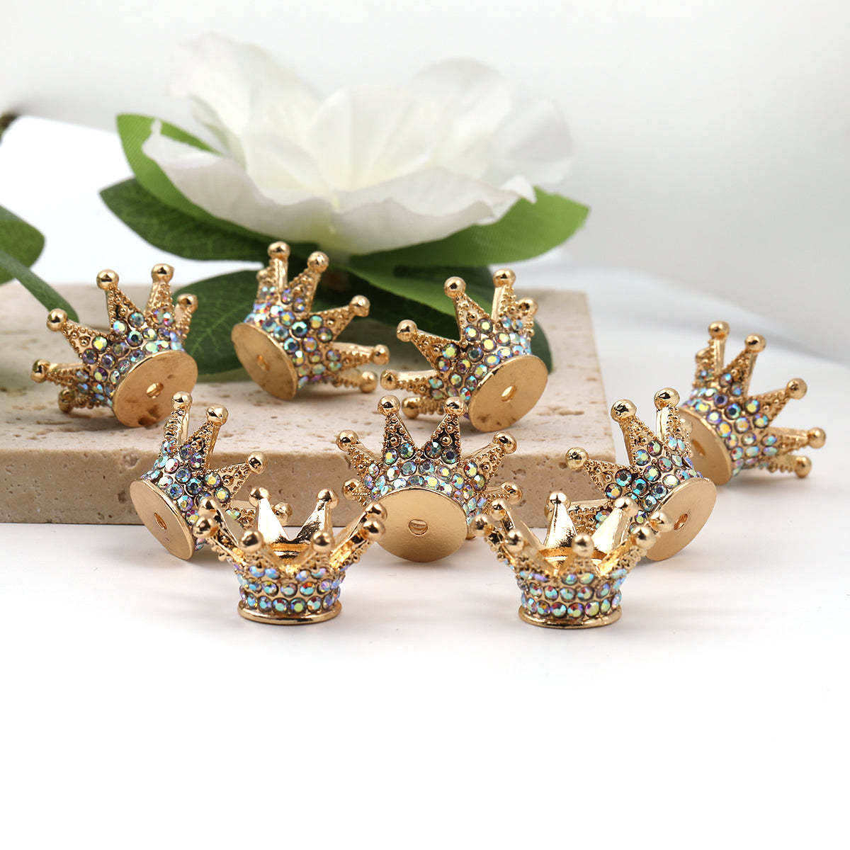 【C20】Crown Charm Spacer Beads Zircon Rhinestone Beads for DIY Bracelet pen Jewelry Making-JPM