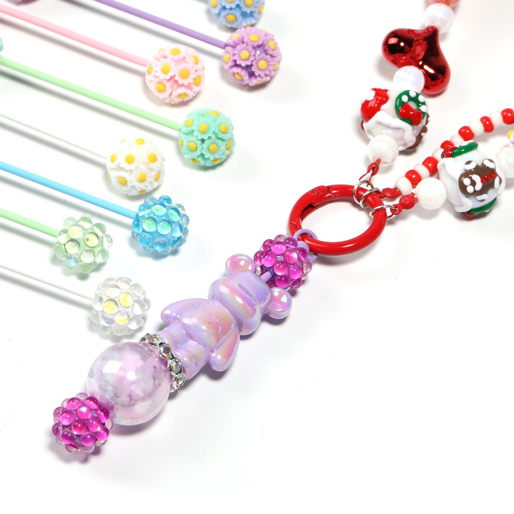 【P243】 5PCS Creative handmade beaded keychain accessory pendant with beaded stick-JPM