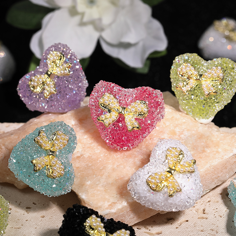 【B109】Mouse Head / Heart With Metal Gold/Pearls Bow Gummy Sugar Beads-JPM