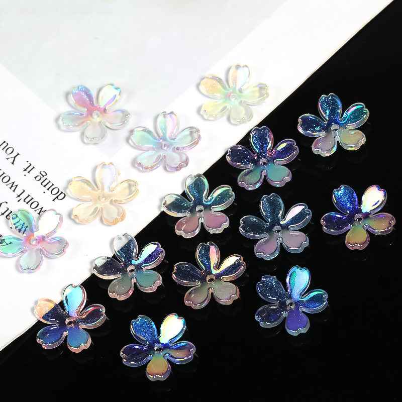 【B111】200pcs UV five-petal flower diy beads are  Acrylic Beads, AB Color Plated, Flower -JPM