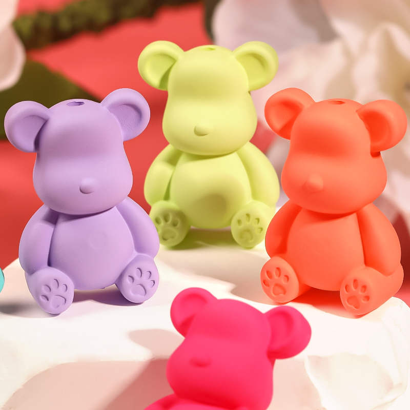 【B119】50pcs  Mixed Solid Color Smooth Surface Bear Shaped Beads With Straight Hole For Diy -JPM
