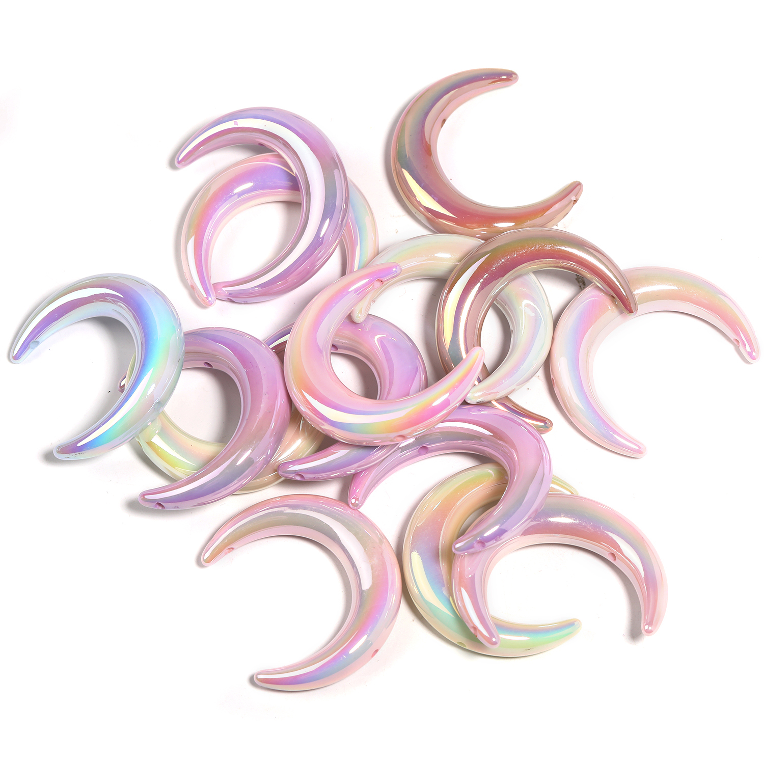 【B147】50pcs Moon Acrylic Beads, Pastel Color, Glow in the Dark Luminous for DIY-JPM