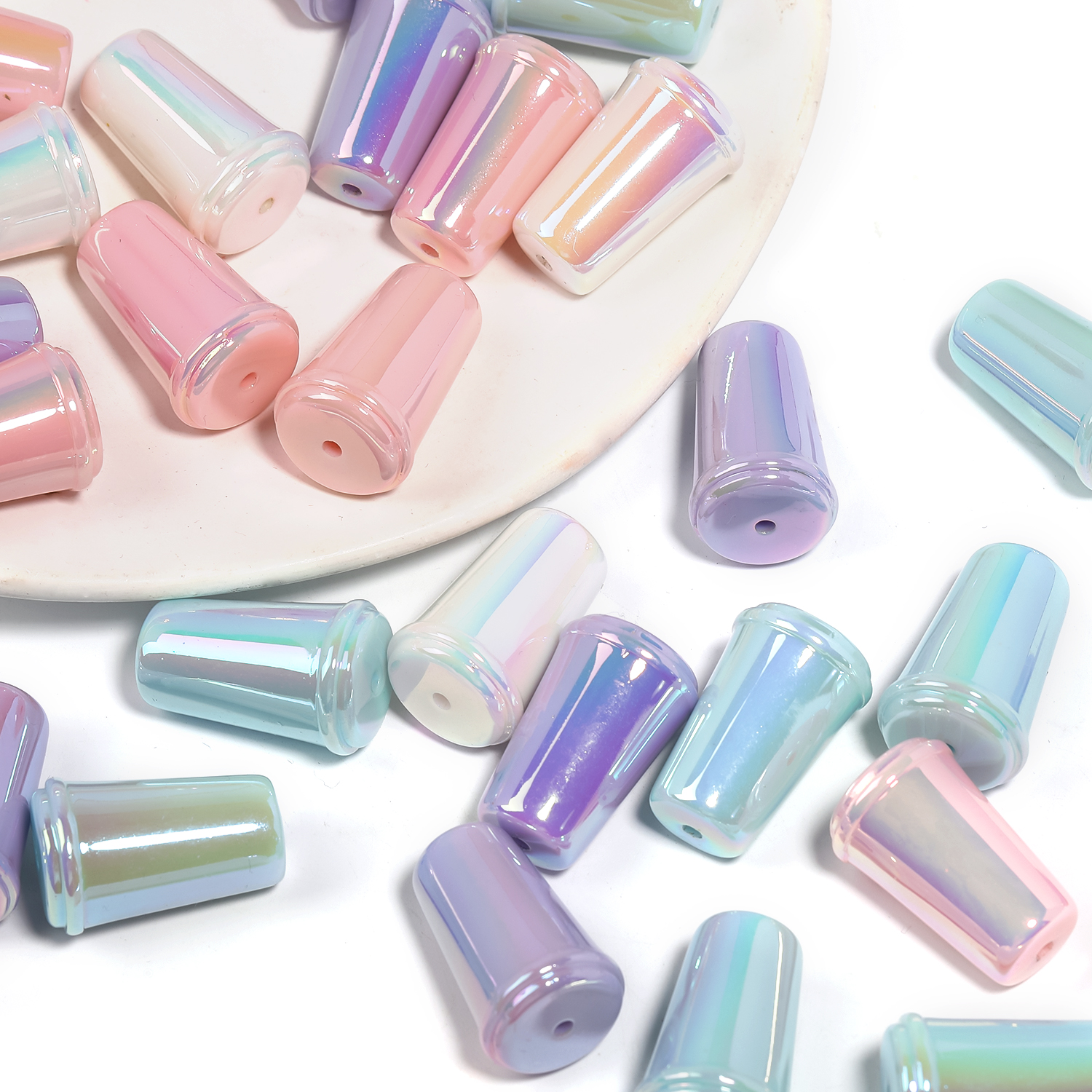 【B138】50pcs UV Plating Acrylic Beads, Opaque, Column, Mixed Color-JPM
