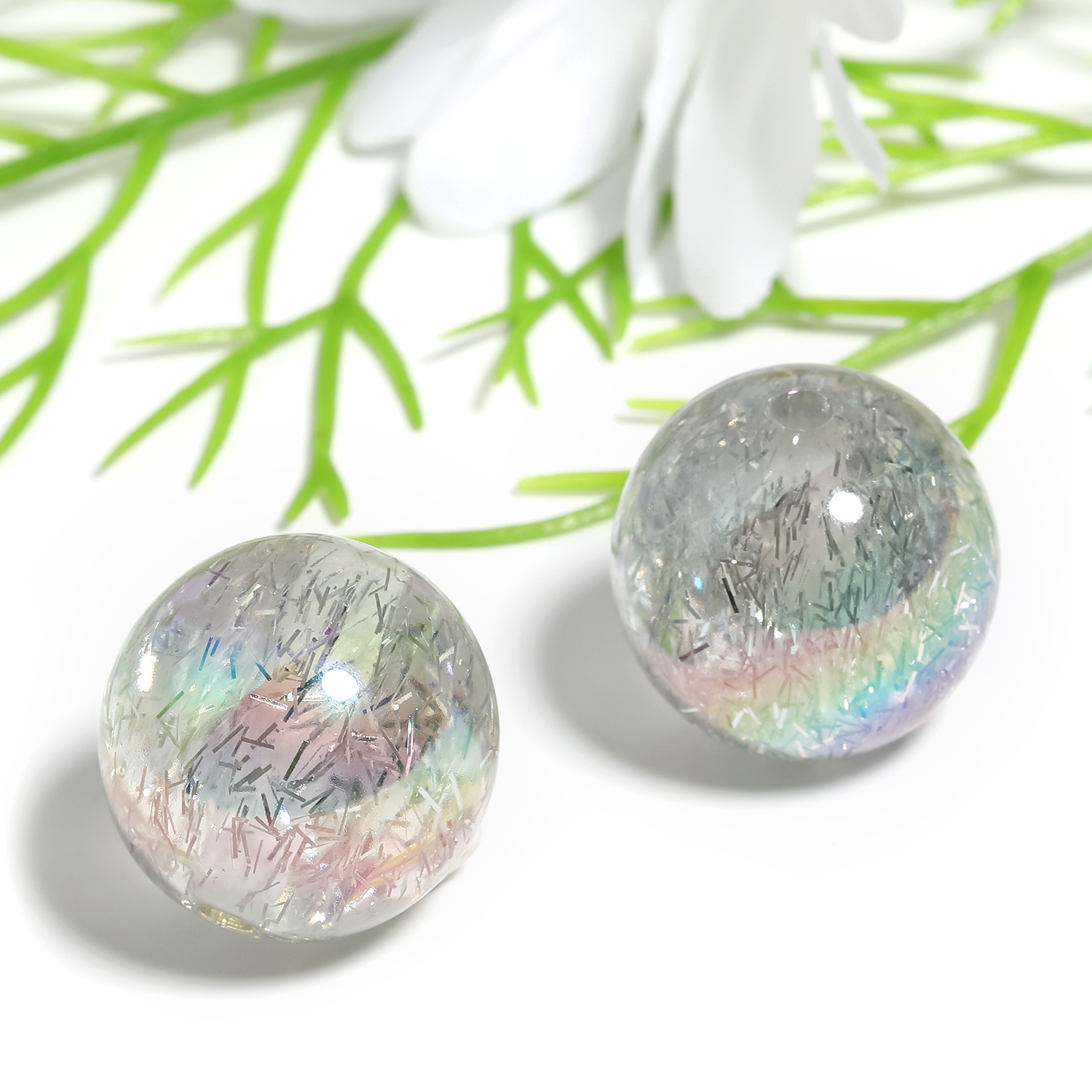 【B168】16mm/20mm  UV Plating Transparent Rainbow Iridescent Acrylic Beads-JPM