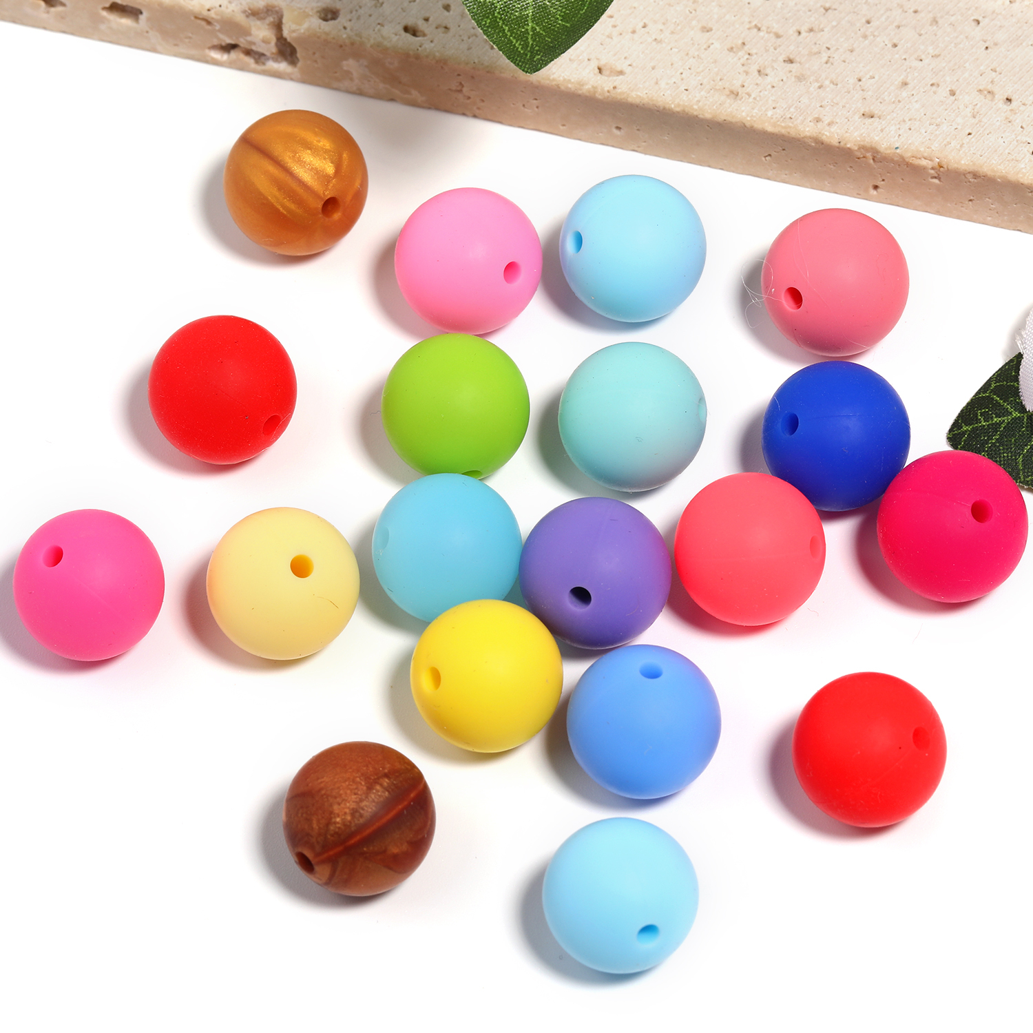 【B170】50pcs  Eco-Friendly Silicone Beads, Round, Mixed Color-JPM