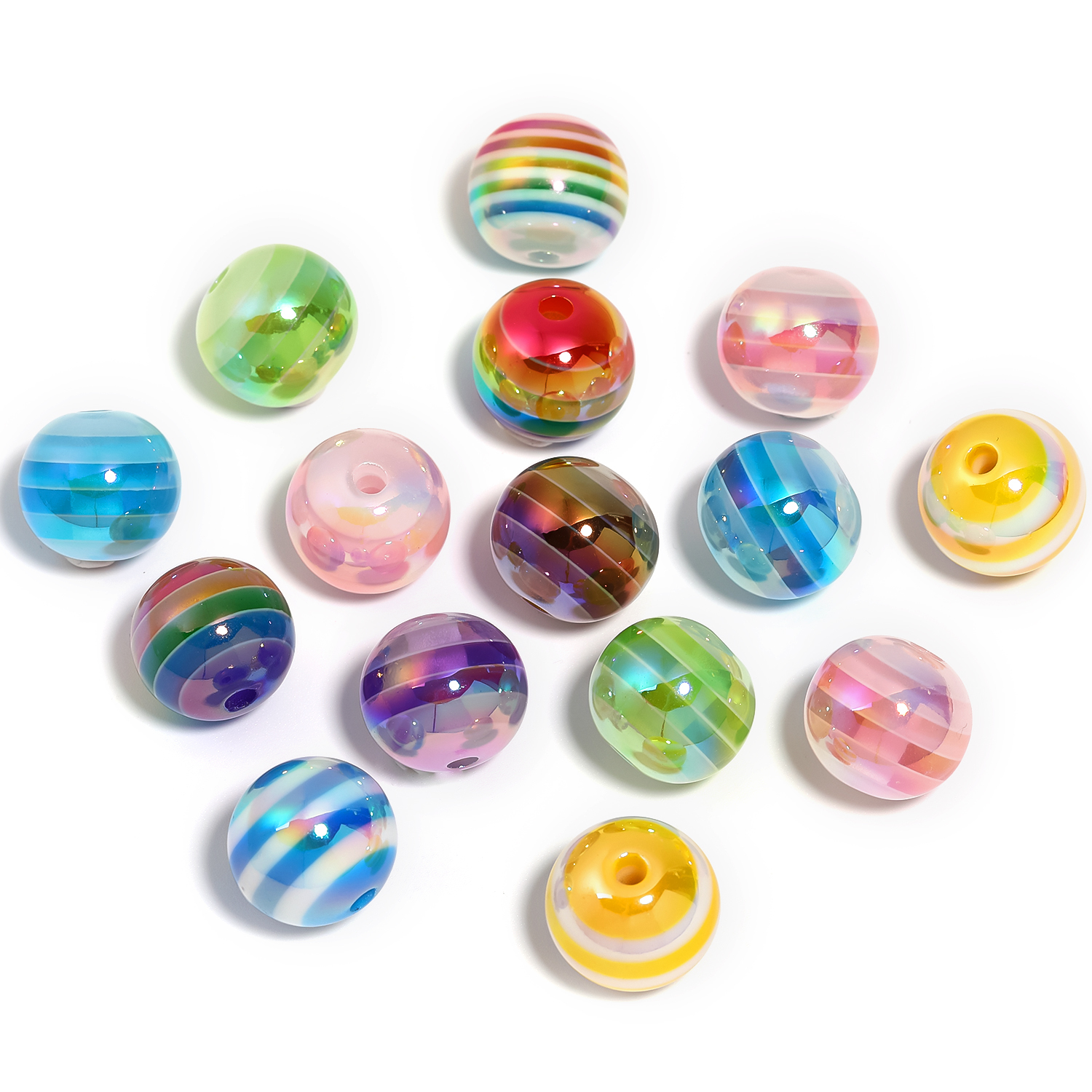 【B175】100pcs  Stripe Resin Beads, AB Color, Rondelle-JPM