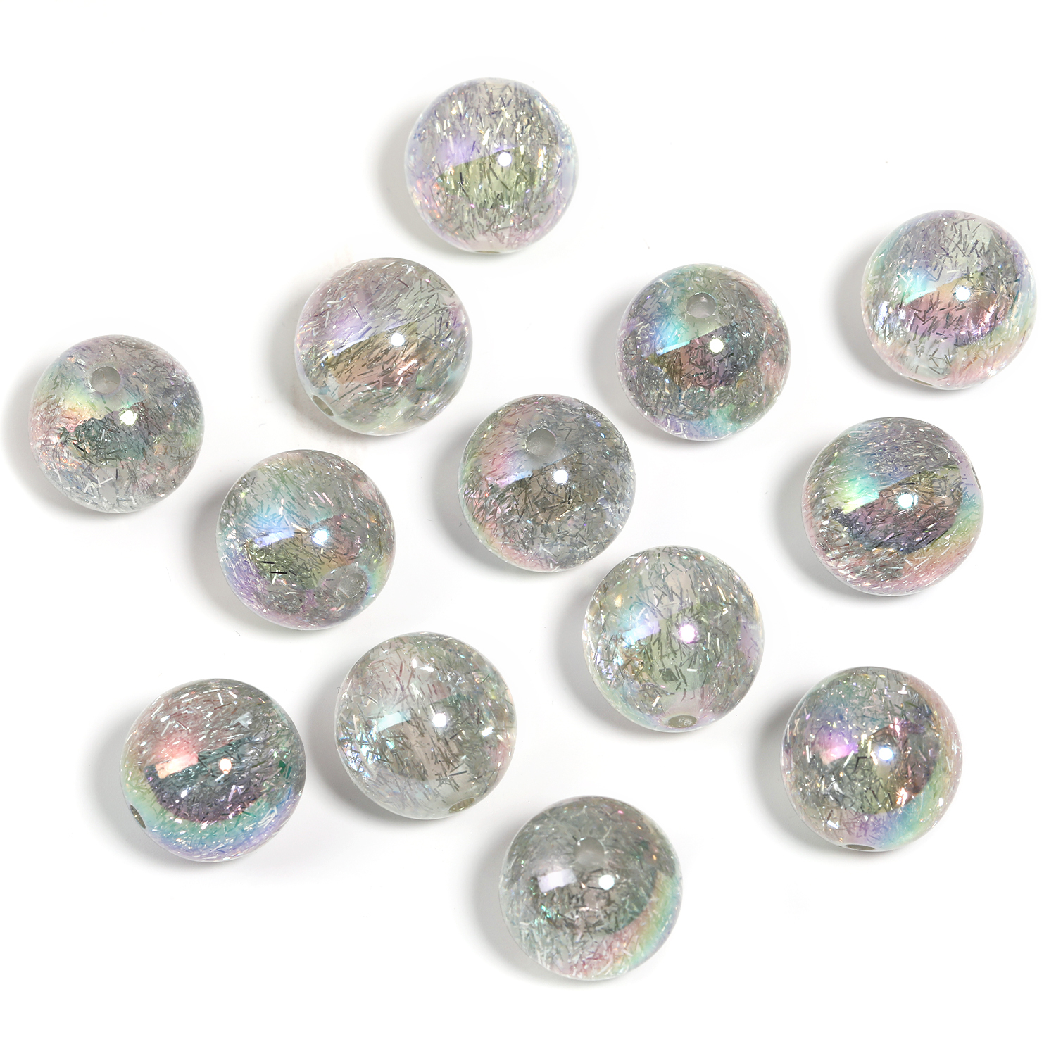【B168】16mm/20mm  UV Plating Transparent Rainbow Iridescent Acrylic Beads-JPM