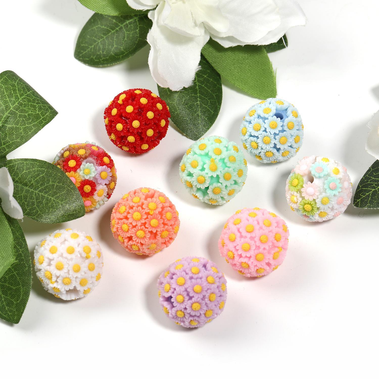 【B104】20Pcs Resin flower round ball earrings hair accessories diy accessories jewelry materials-JPM