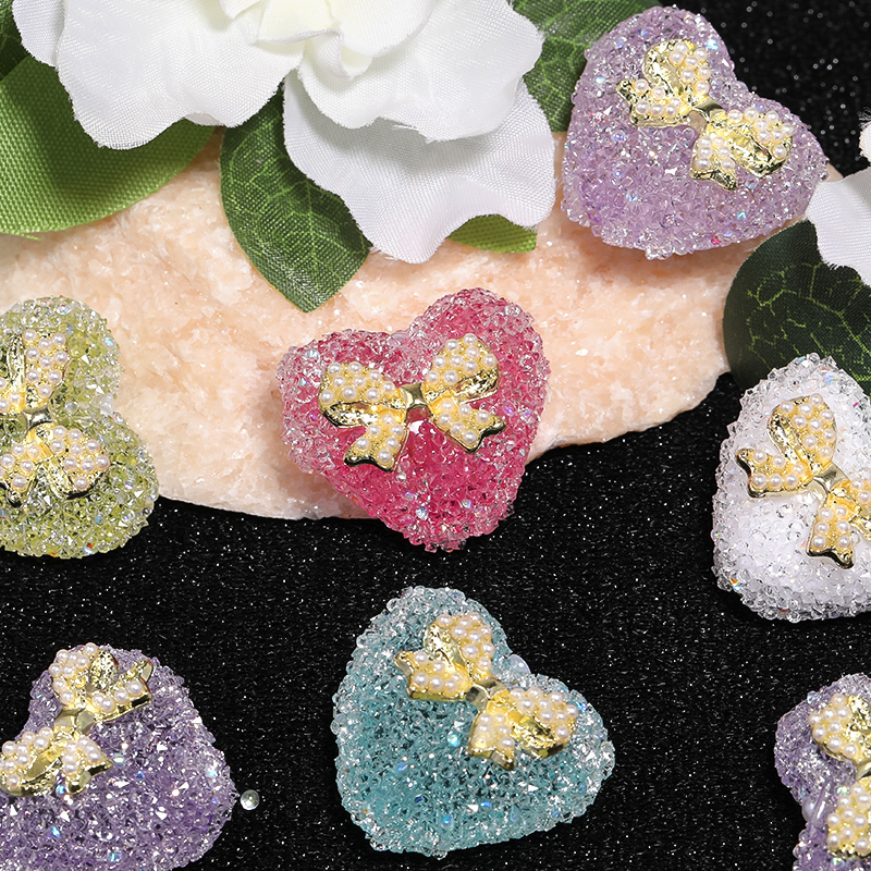 【B109】Mouse Head / Heart With Metal Gold/Pearls Bow Gummy Sugar Beads-JPM