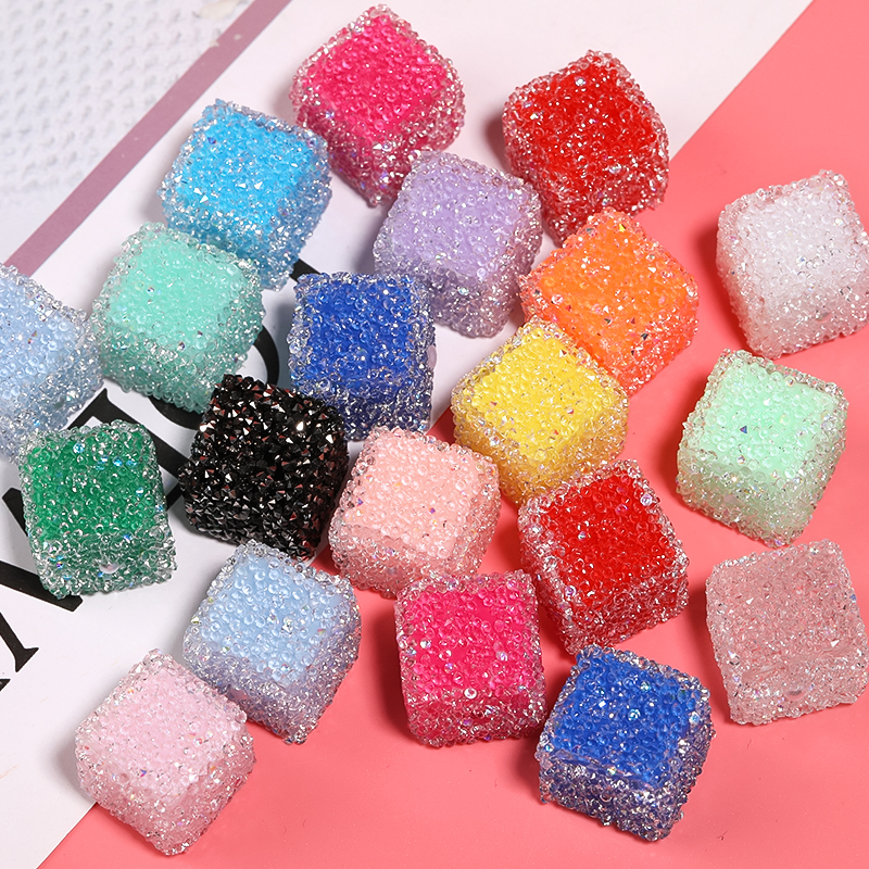 【B113】Sugar Jelly Crystal Rhinestones Paved Love Heart Acrylic Resin Beads-JPM