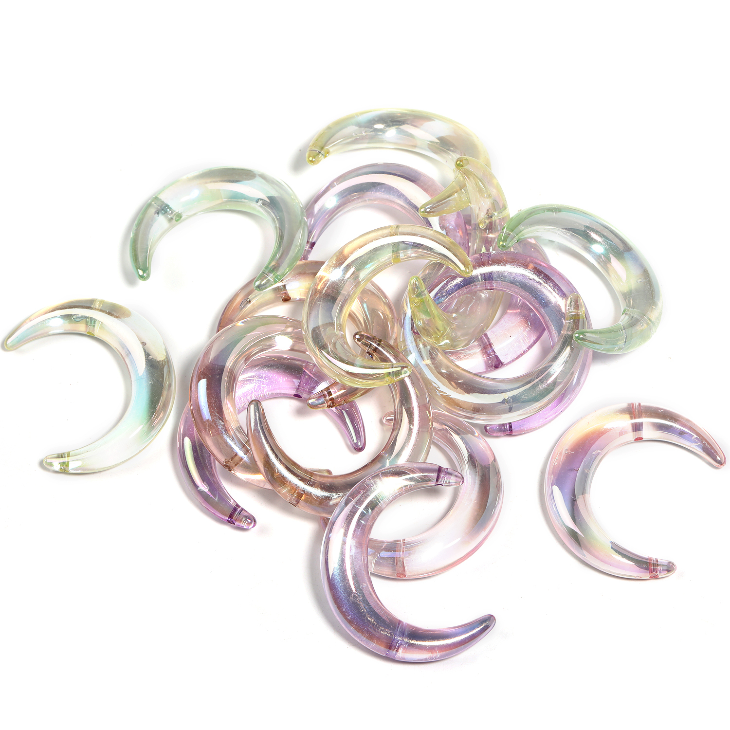 【B147】50pcs Moon Acrylic Beads, Pastel Color, Glow in the Dark Luminous for DIY-JPM