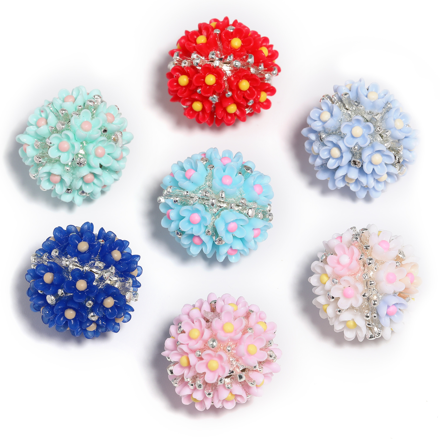 【B164】Floral Clay Beads with Flowers and AB Rhinestones-JPM