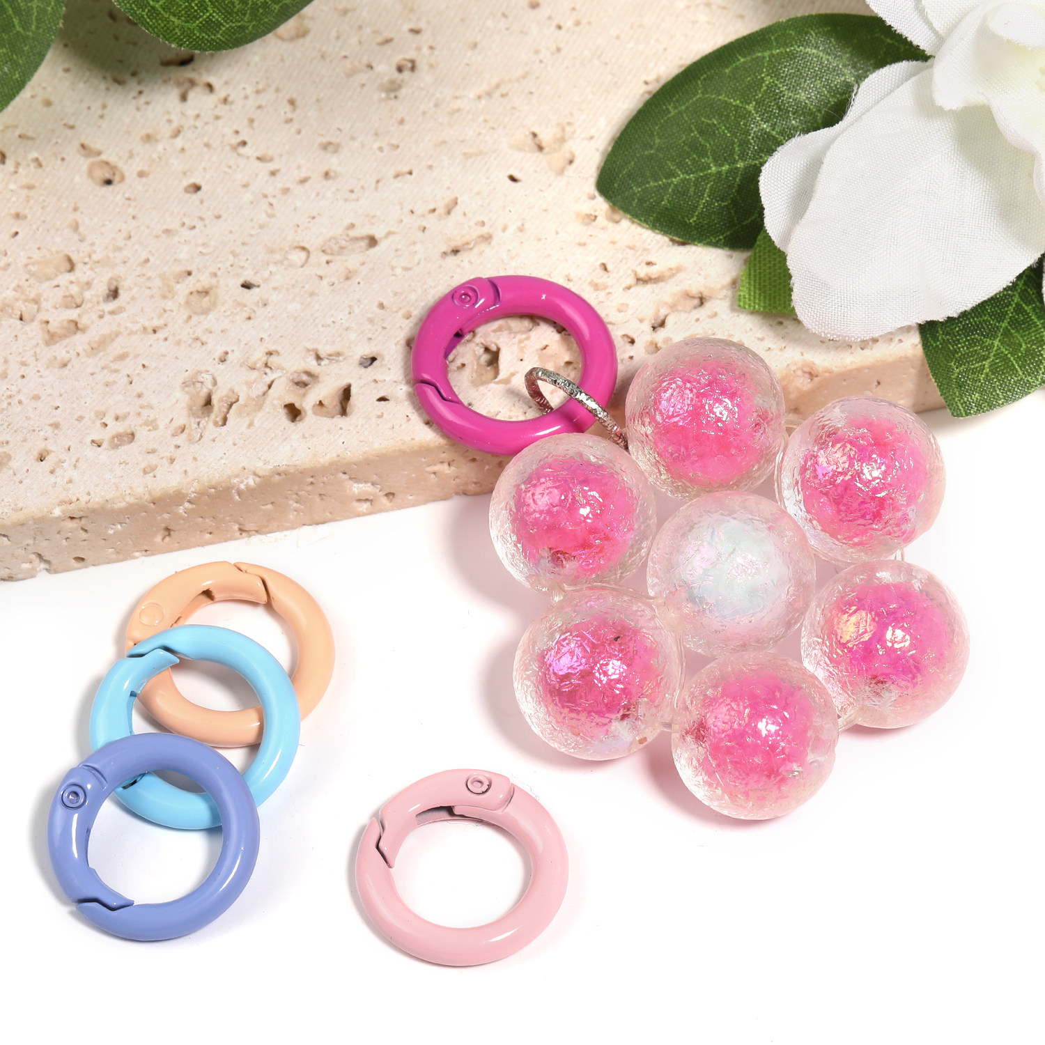 【A136】50pcs  Spray Painted Spring Gate Rings O Rings Round Clasp for Keychain-JPM