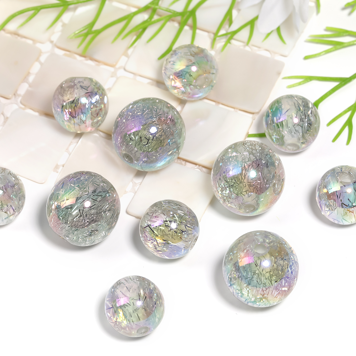 【B168】16mm/20mm  UV Plating Transparent Rainbow Iridescent Acrylic Beads-JPM