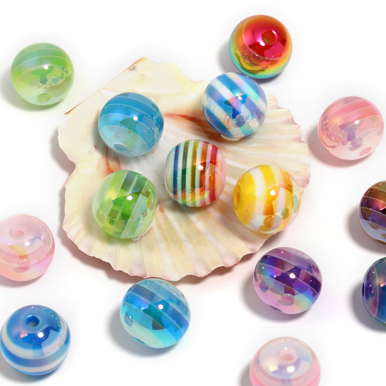 【B175】100pcs  Stripe Resin Beads, AB Color, Rondelle-JPM